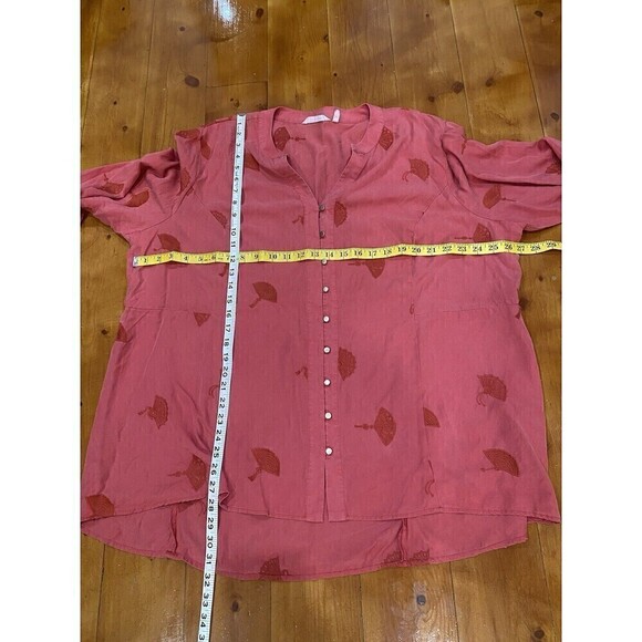 Womens Soft Surroundings 3X Red Embroidered Fans 3/4 Sleeve Button Up Top - Picture 6 of 10